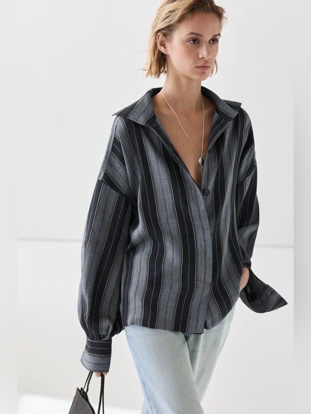 Massimo Dutti Striped Flowing Cotton Linen Shirt M